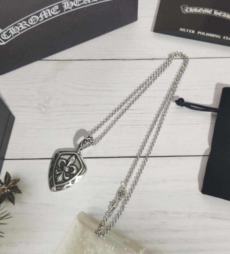 Chrome Hearts Shield Cross Pendant Silver Chain Necklace view