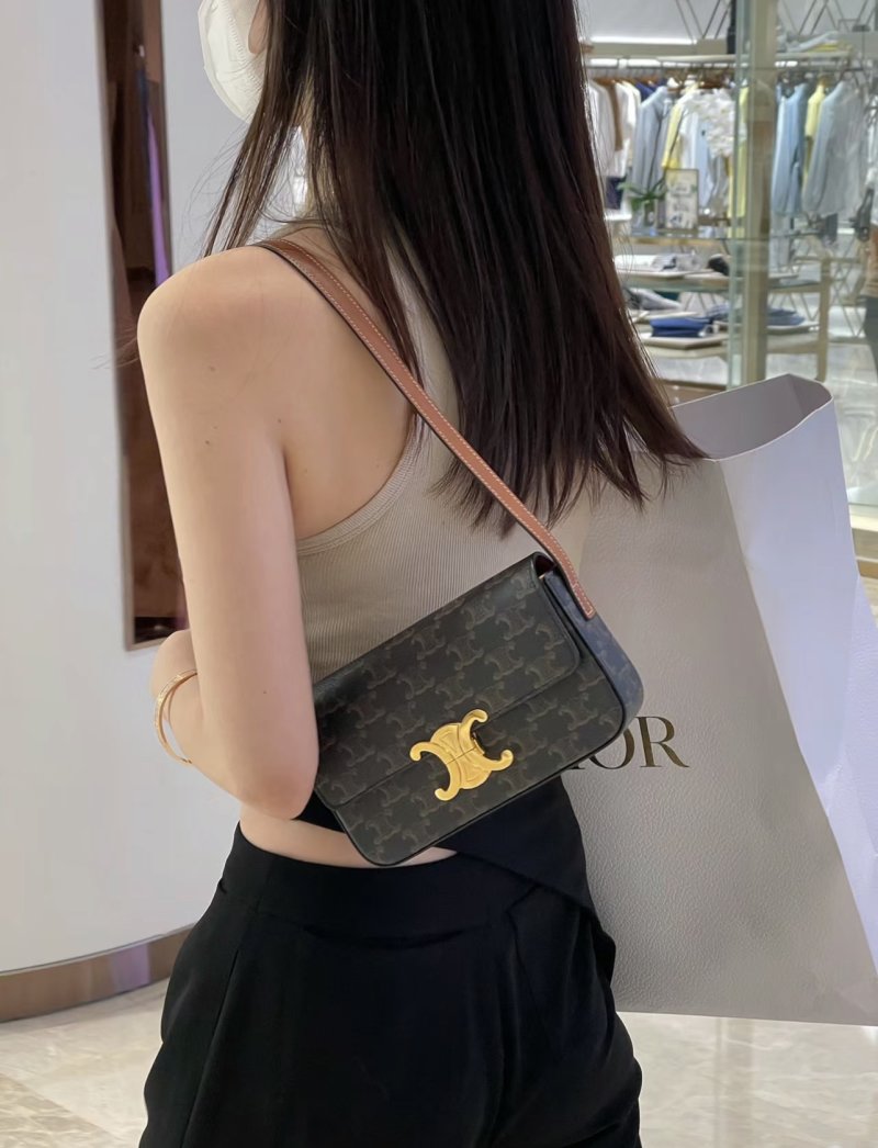 Celine Triomphe Underarm Bag Black Gold Hardware