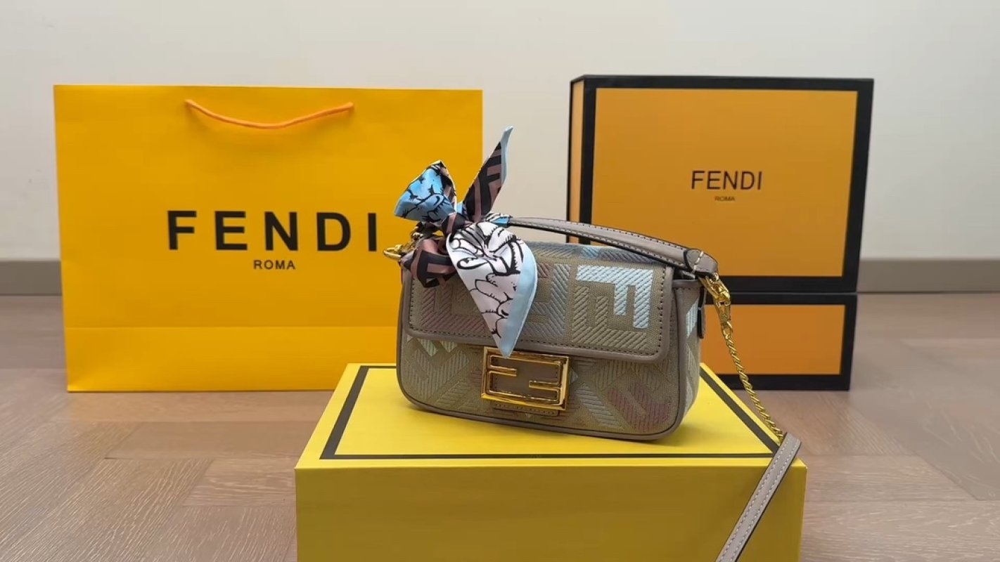 Fendi Baguette Bag Grey Zucca Canvas Gold Hardware