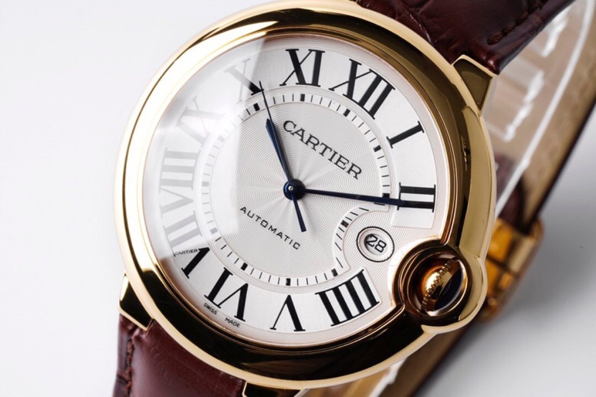 Cartier Ballon Bleu 42mm Gold Automatic Watch Burgundy Leather view