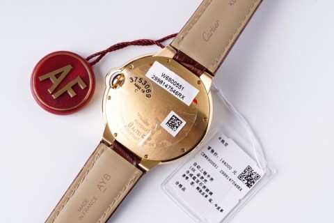 Cartier Ballon Bleu 42mm Gold Automatic Watch Burgundy Leather view 6