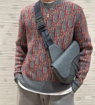 Dior Monogram Jacquard Crewneck Sweater Red Grey view 2