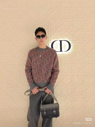 Dior Monogram Jacquard Crewneck Sweater Red Grey view 5
