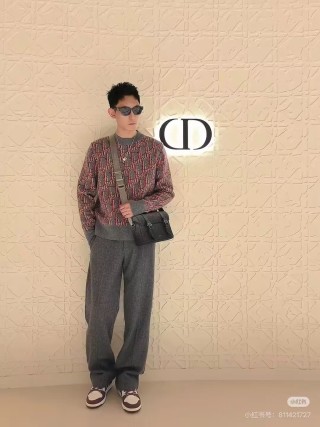 Dior Monogram Jacquard Crewneck Sweater Red Grey view 6