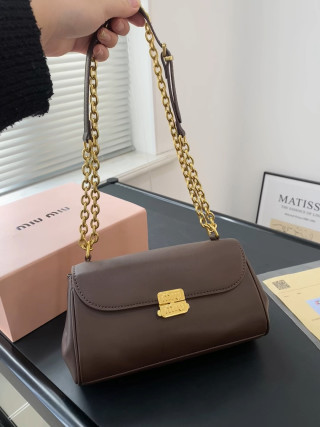 Miu Miu Chocolate Leather Chain Shoulder Bag