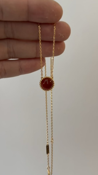 Gold Chain Necklace with Red Stone Pendant