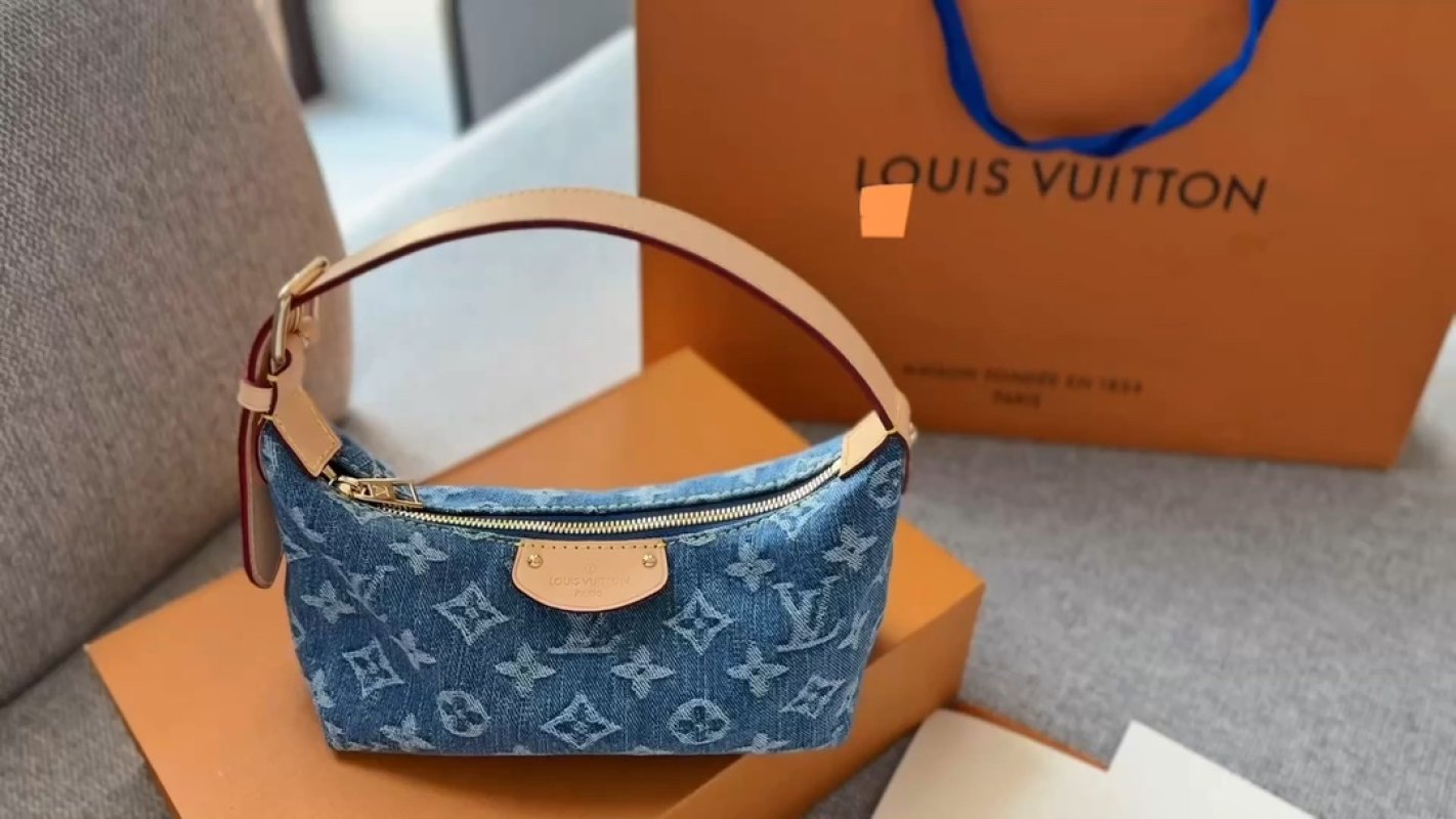 Louis Vuitton Monogram Denim Shoulder Bag Blue
