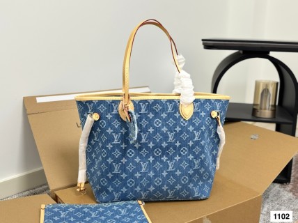 LV Neverfull MM Monogram Denim Tote Bag - Blue view 6
