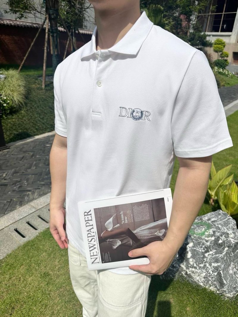 Dior White Embroidered Polo Shirt