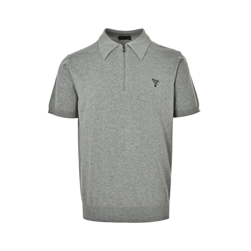Prada Grey Knit Polo Shirt view