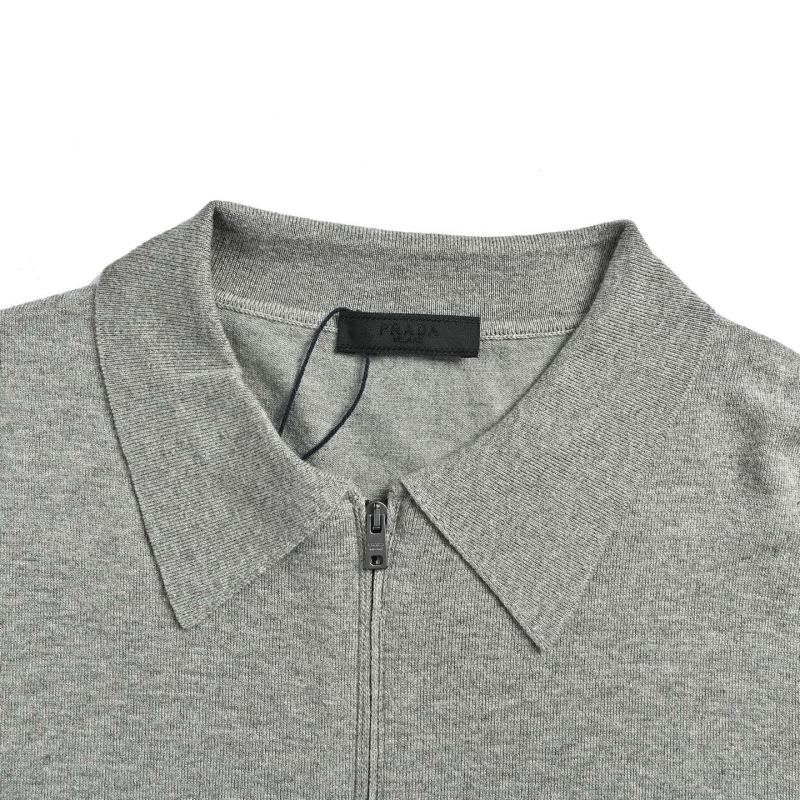 Prada Grey Knit Polo Shirt view
