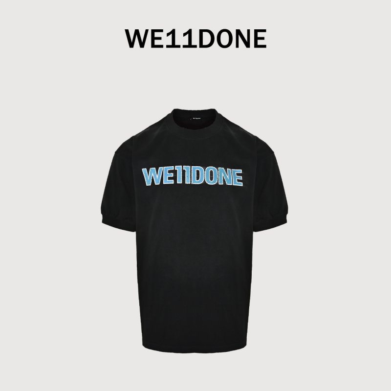 WE11DONE Cracked Letter Print Black T-Shirt view
