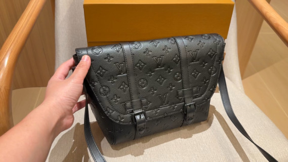 Louis Vuitton Monogram Embossed Black Leather Messenger Bag