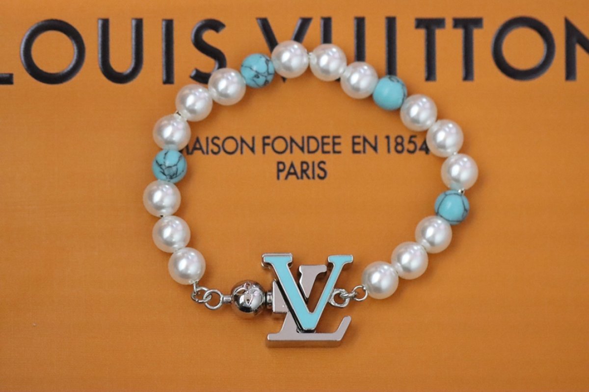 LV Turquoise Pearl Beaded Bracelet - Silver & Blue