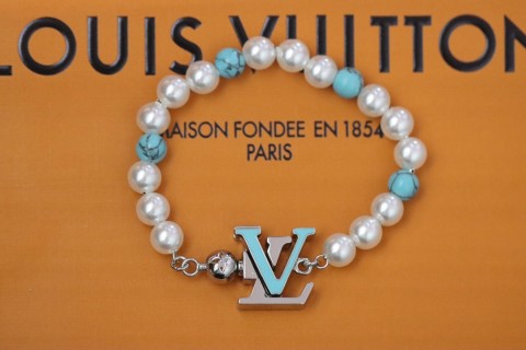 LV Turquoise Pearl Beaded Bracelet - Silver & Blue