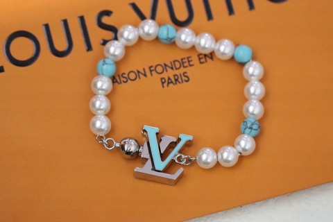 LV Turquoise Pearl Beaded Bracelet - Silver & Blue view 2