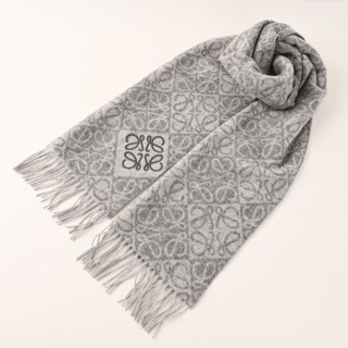 LOEWE Anagram Double-Sided Wool Cashmere Fringe Scarf Oatmeal