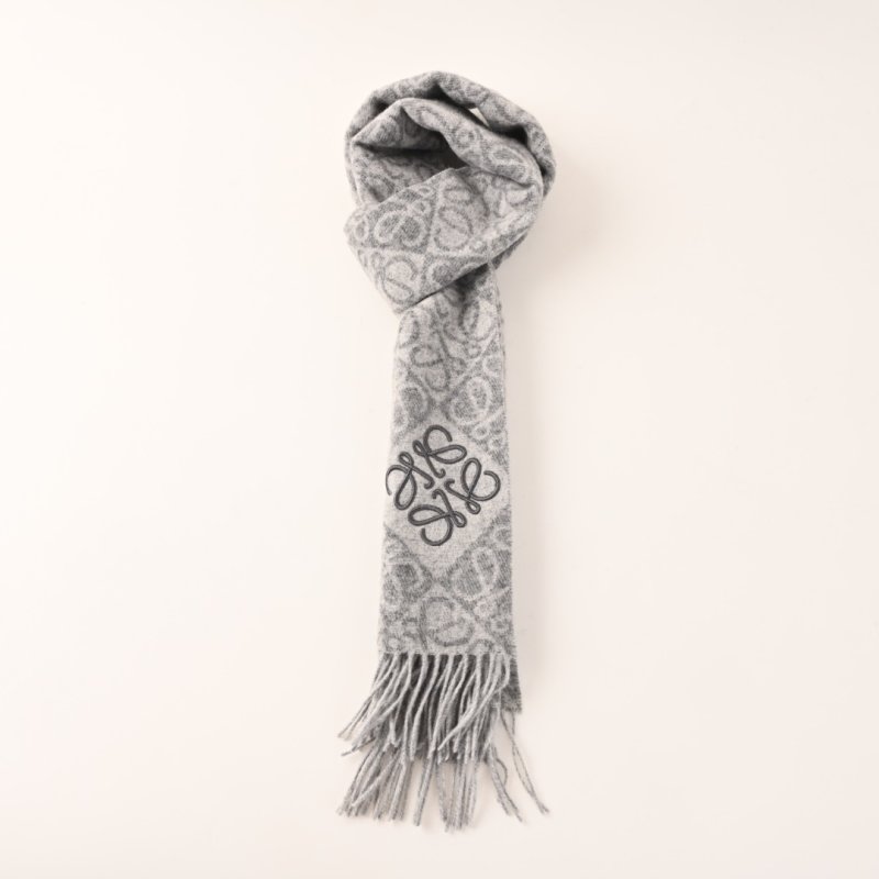 LOEWE Anagram Double-Sided Wool Cashmere Fringe Scarf Oatmeal view