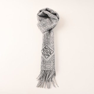 LOEWE Anagram Double-Sided Wool Cashmere Fringe Scarf Oatmeal view 2