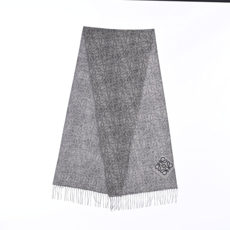LOEWE Anagram Double-Sided Wool Cashmere Fringe Scarf Oatmeal view