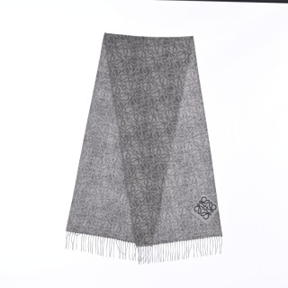 LOEWE Anagram Double-Sided Wool Cashmere Fringe Scarf Oatmeal view 4