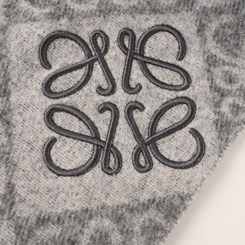 LOEWE Anagram Double-Sided Wool Cashmere Fringe Scarf Oatmeal view