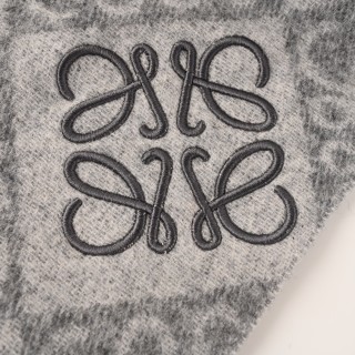 LOEWE Anagram Double-Sided Wool Cashmere Fringe Scarf Oatmeal view 6