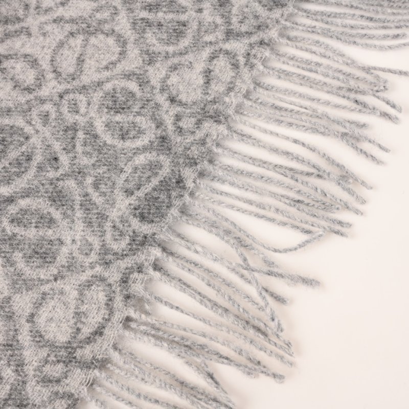 LOEWE Anagram Double-Sided Wool Cashmere Fringe Scarf Oatmeal view