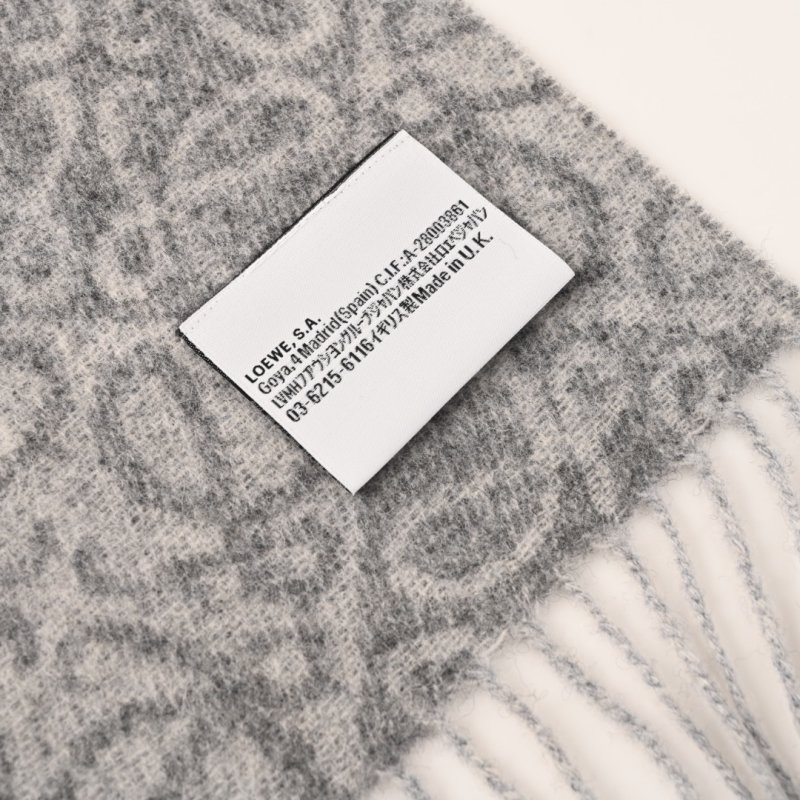 LOEWE Anagram Double-Sided Wool Cashmere Fringe Scarf Oatmeal view