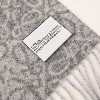 LOEWE Anagram Double-Sided Wool Cashmere Fringe Scarf Oatmeal view 8