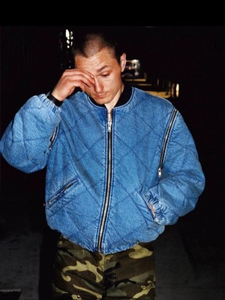 Blue Denim Quilted Bomber Jacket