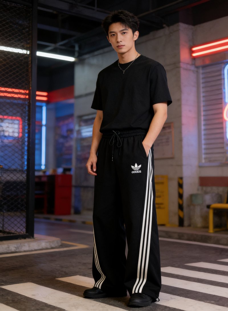Adidas Black Track Pants with White Side Stripes