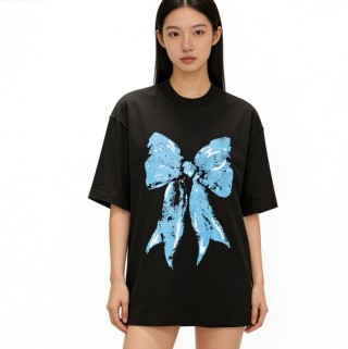 Black Oversized T-Shirt with Blue Distressed Bow Graphic view 3