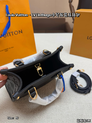 Louis Vuitton OnTheGo Small Black Gold Leather Tote Bag view 3