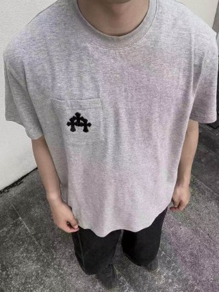 Chrome Hearts Grey Pocket T-Shirt with Black Cross Logo