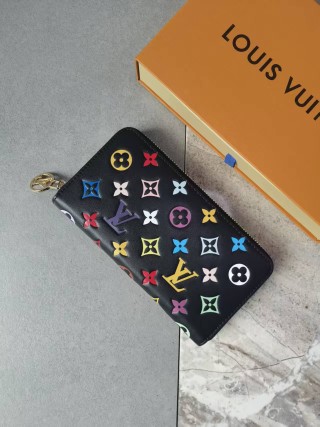 Louis Vuitton Zippy Wallet Black Multicolor Monogram view 6