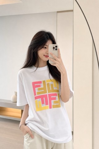 Colorblock Geometric Print White Short Sleeve T-Shirt