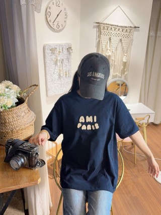 Ami Paris Navy Logo T-Shirt view 3