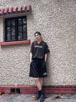 Black Athletic Shorts with Embroidered Logo