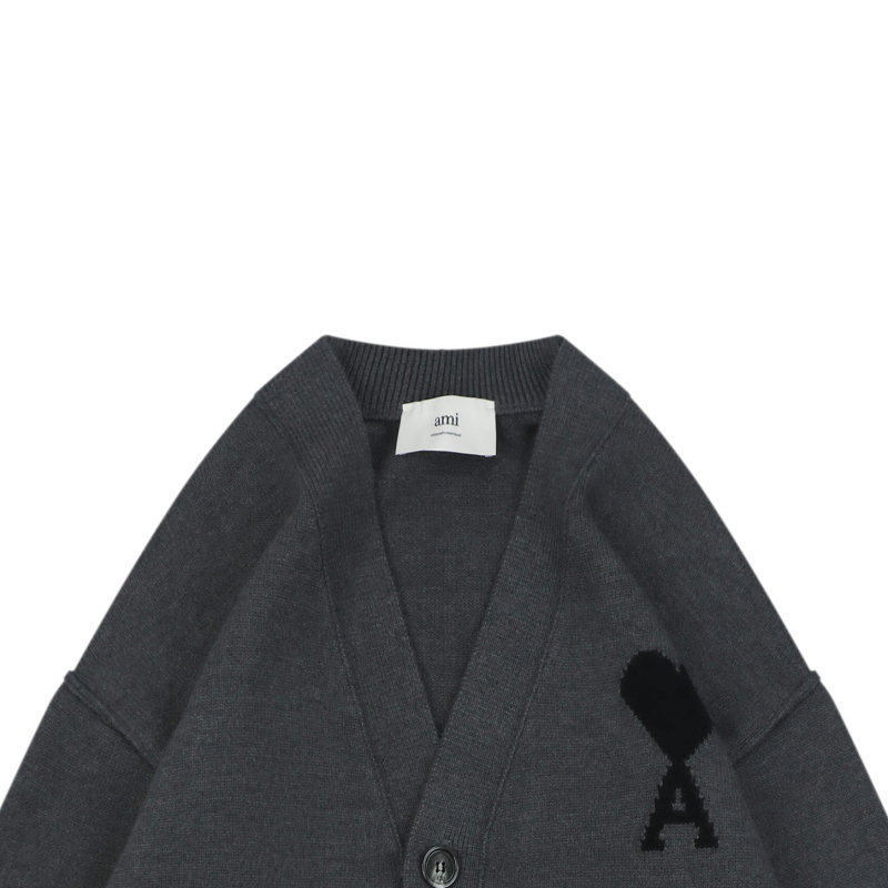 Grey Heart Graphic Knit Cardigan view