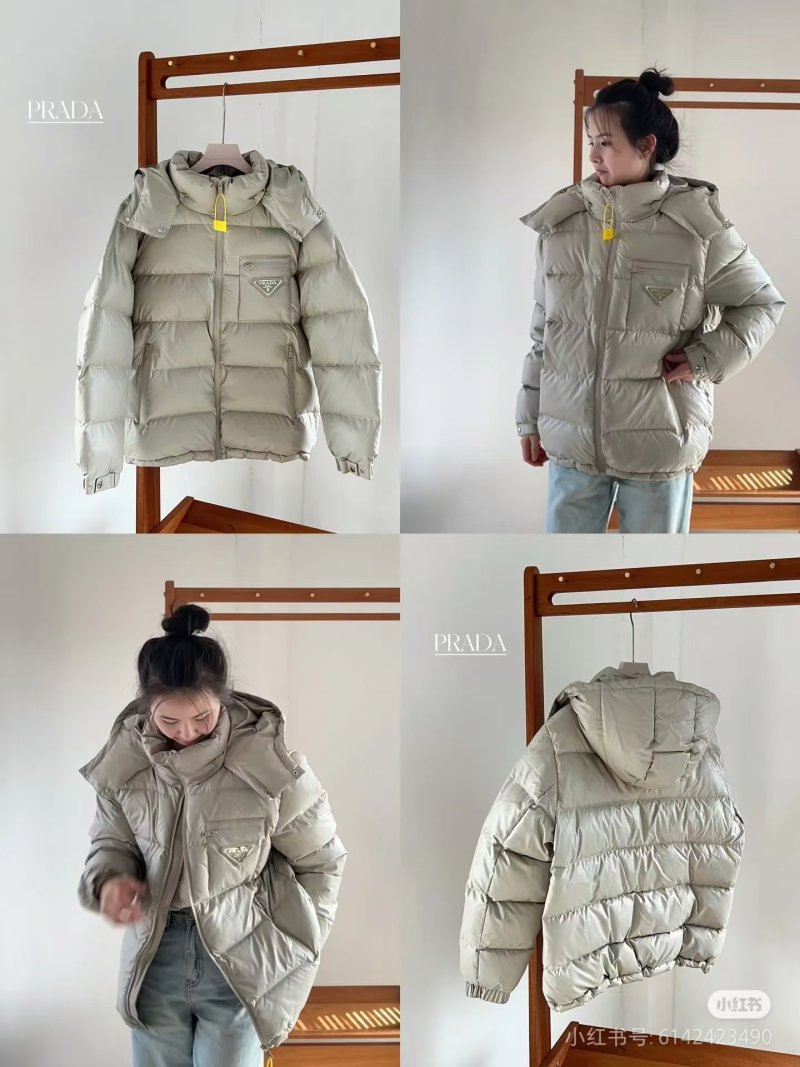 Prada Cream Down Puffer Jacket with Hood view