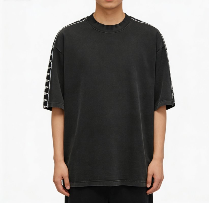 Oversized Black Tape T-Shirt with Side Stripe