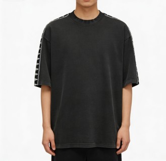 Oversized Black Tape T-Shirt with Side Stripe