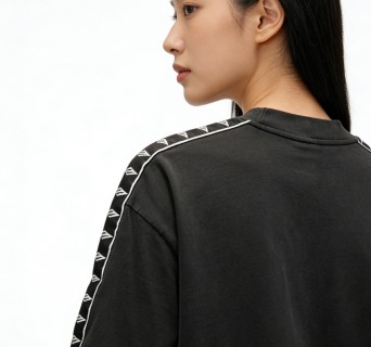 Oversized Black Tape T-Shirt with Side Stripe view 2