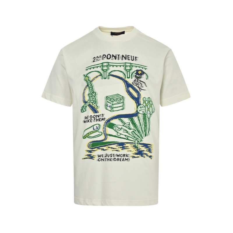 White Graphic Print Oversized T-Shirt with Blue & Green Design view