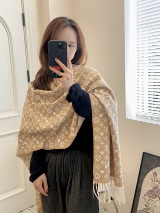 Louis Vuitton Monogram Wool Wrap Scarf - Beige