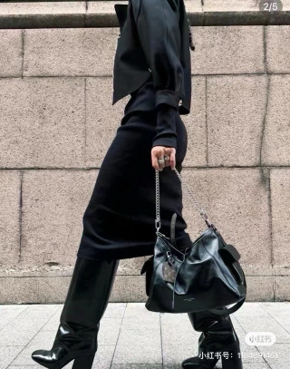 Black Quilted Chain Shoulder Bag view 5