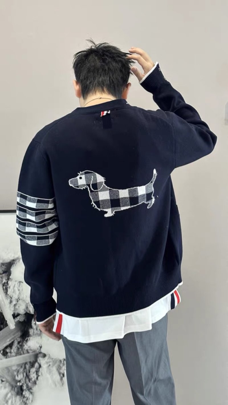 Thom Browne Navy Dachdog Checkered Cardigan