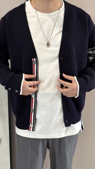 Thom Browne Navy Dachdog Checkered Cardigan view 2