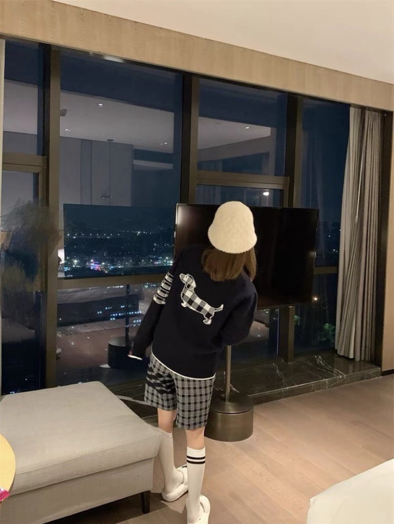 Thom Browne Navy Dachdog Checkered Cardigan view